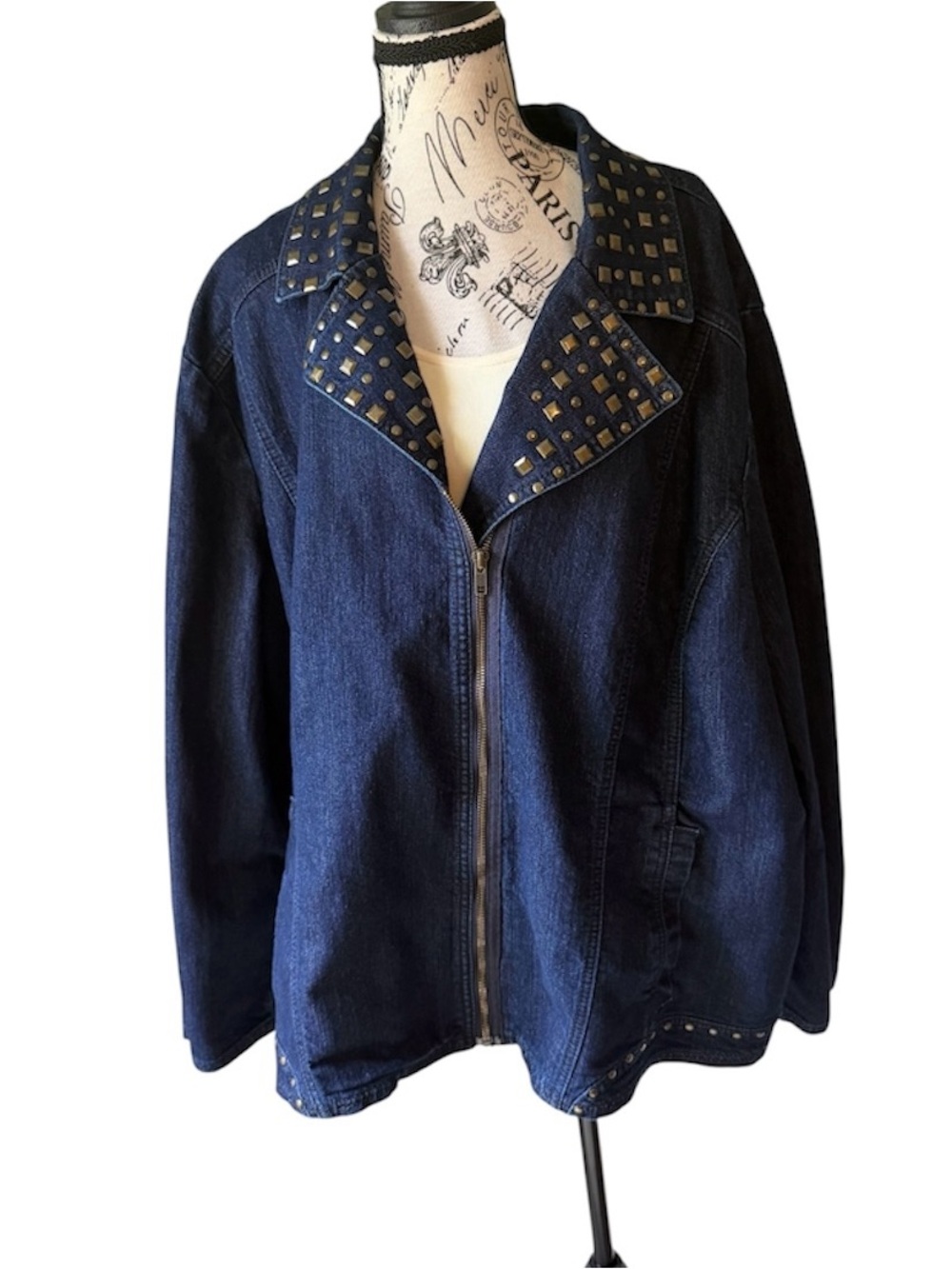NWOT Catherine’s Added Dimensions 4X Studded Denim Moto Jacket Dark Wash